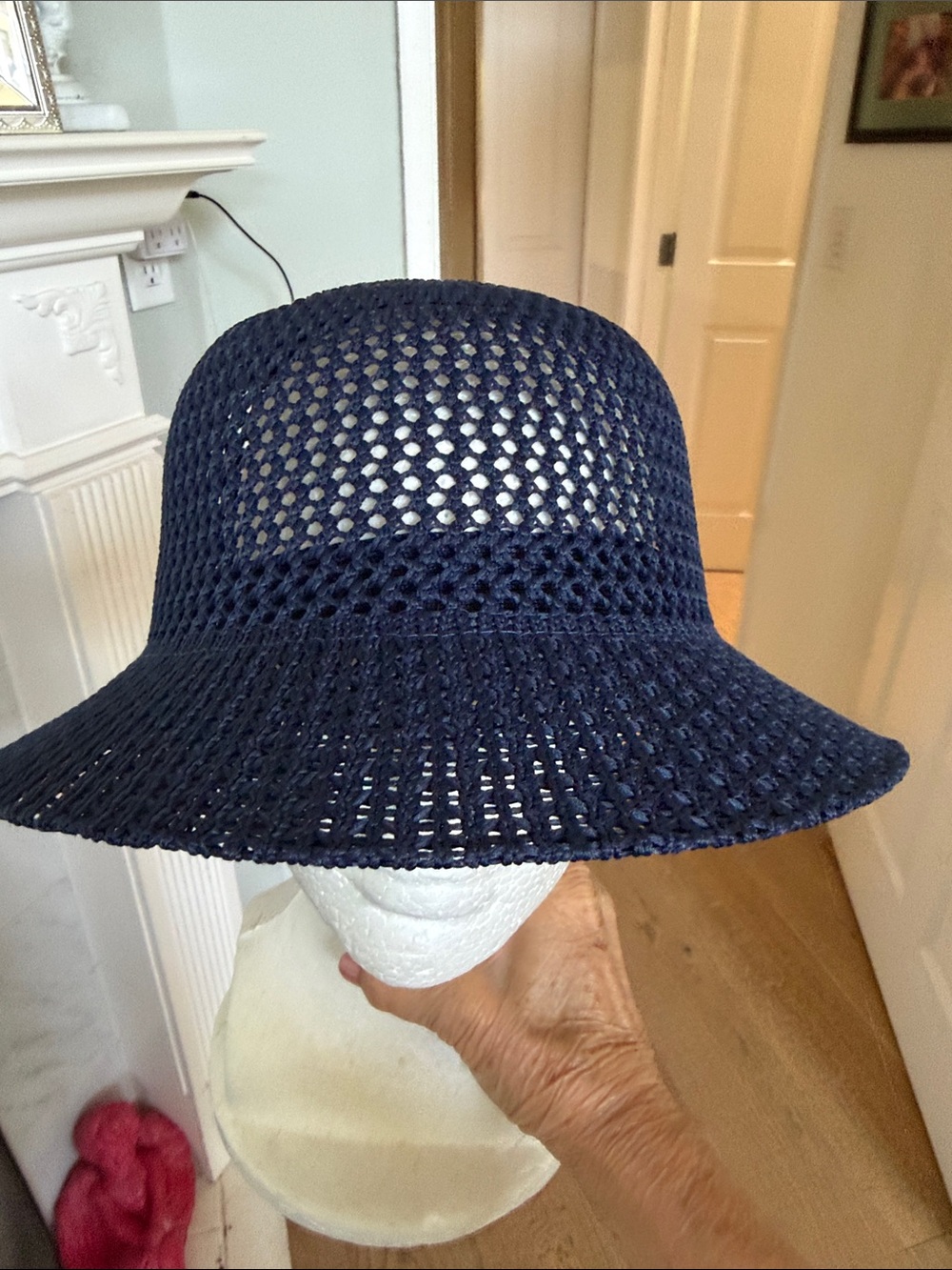 Woven Wide-Brim Summer Sun Hat - Navy Blue - Picture 4 of 4